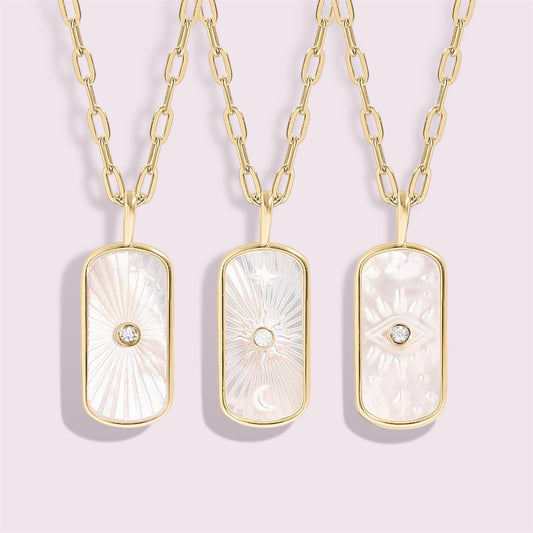 Mother of Pearl Sunburst Mystical Gold Paperclip Charm Necklace