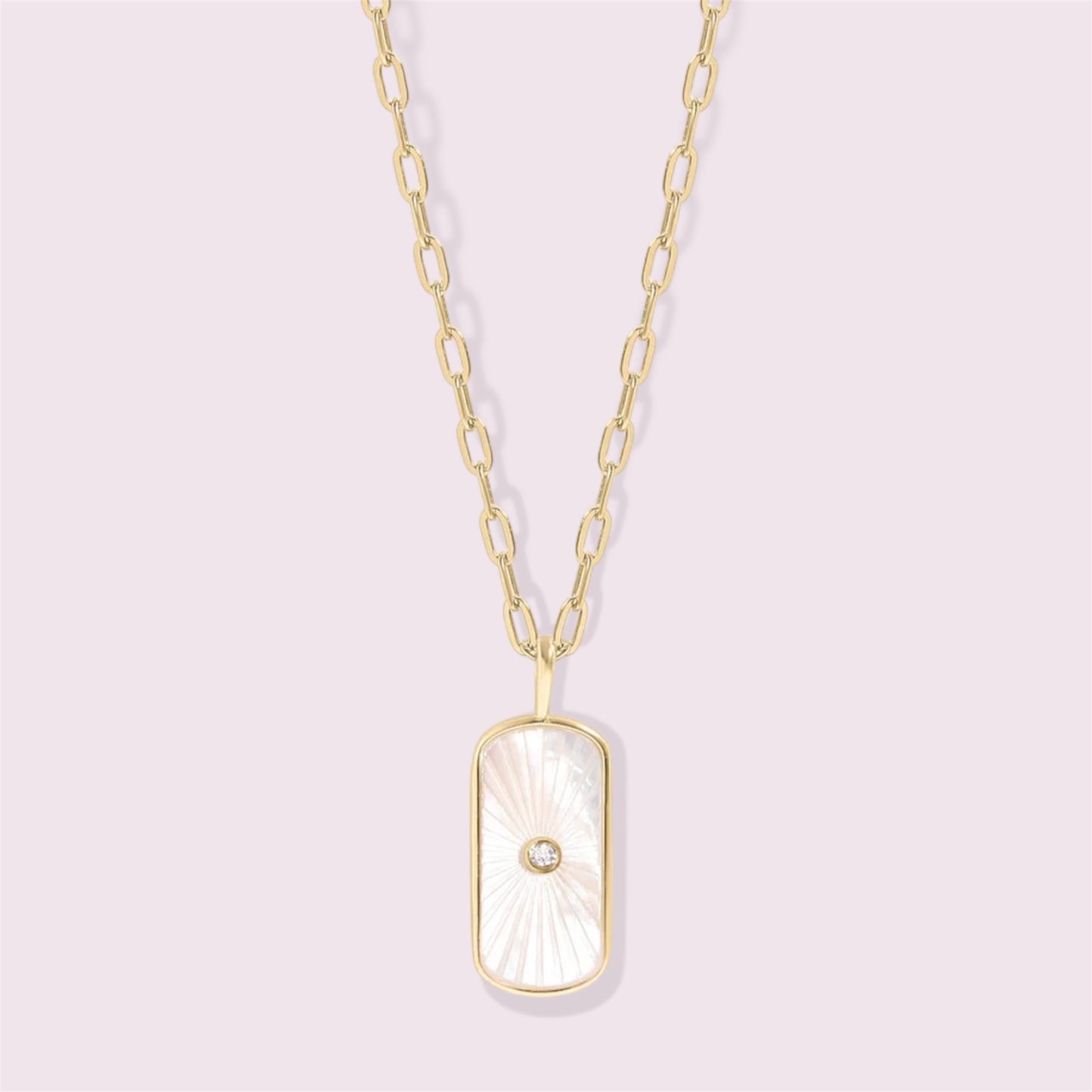 Mother of Pearl Sunburst Mystical Gold Paperclip Charm Necklace