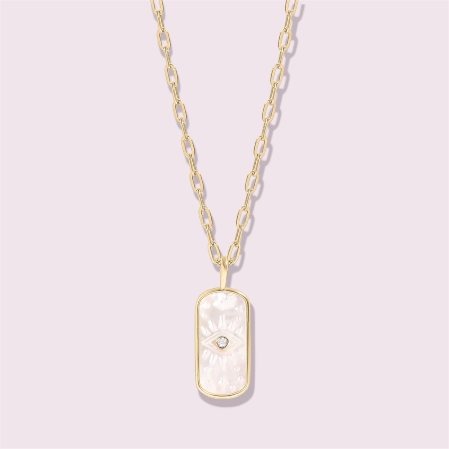 Mother of Pearl Sunburst Mystical Gold Paperclip Charm Necklace
