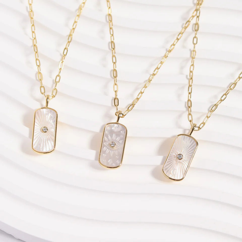 Mother of Pearl Sunburst Mystical Gold Paperclip Charm Necklace